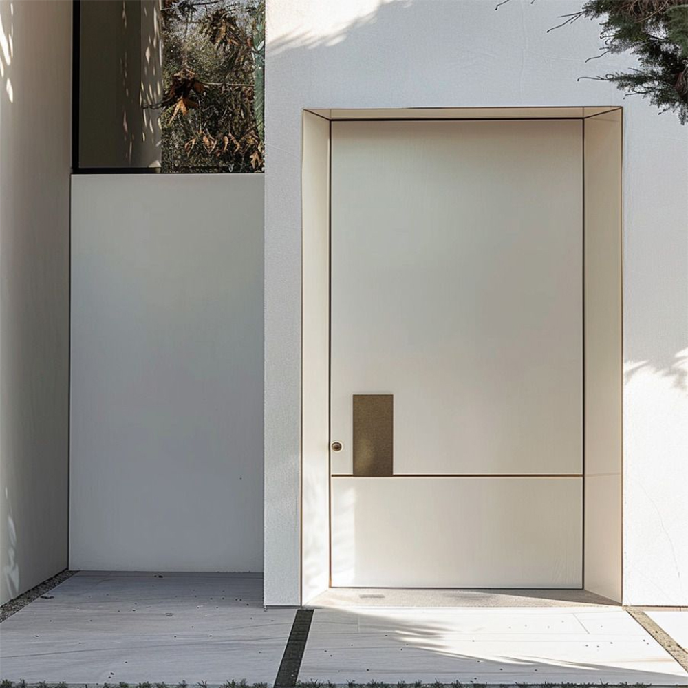 Bespoke Minimalist Aluminum Alloy Contemporary Exterior Anti-Theft Entry Doors Luxury Fluted White Villa Main Gate Side Opening