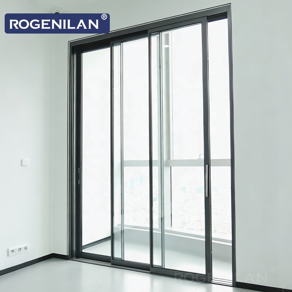 Rogenilan Modern Ultra Slim Three Track Aluminum Sliding Door Energy Saving Low-E Glazed Sliding Door For Homes