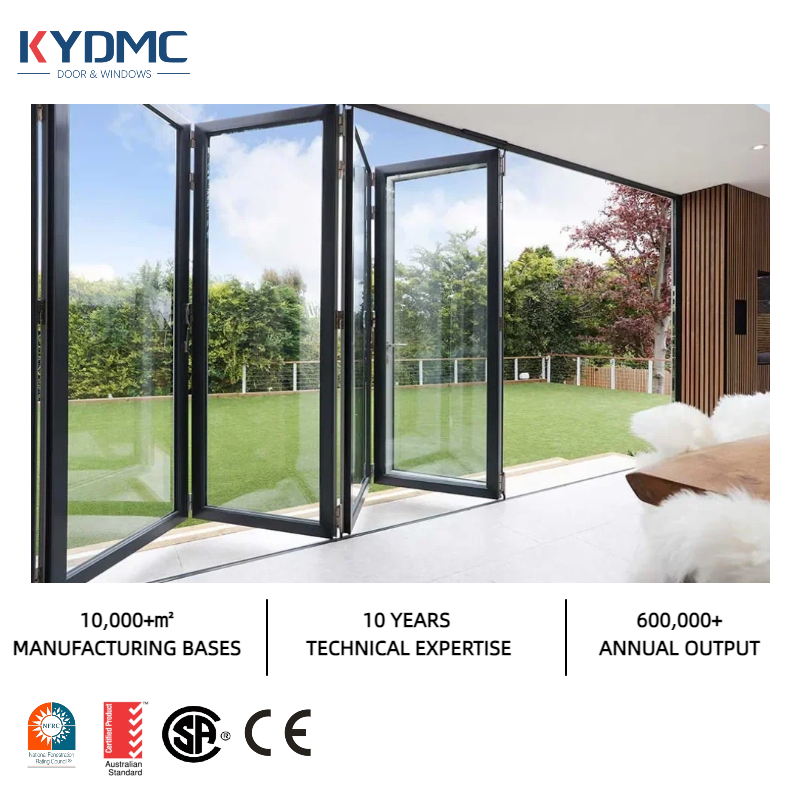Aluminum Thermal Break Bi Folding Door NFRC Patio Bifold Doors Outdoor Garden Black Frame Accordion Bifold Door