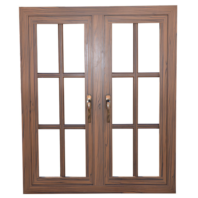 Wood Grain Finish Aluminum French Casement Window/double Glazed Casement Window