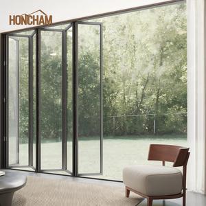 Custom Modern Aluminum Profile Tempered Double Glass Exterior Villa Patio Bi Fold Door Soundproof Foldable