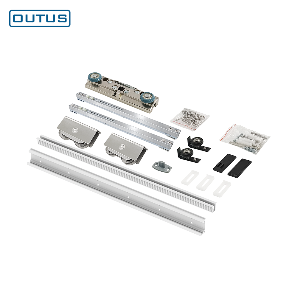 OUTUS Concealed Sliding Door Aluminum Frame Fluted Glass Interior Door for Living Room and Bedroom