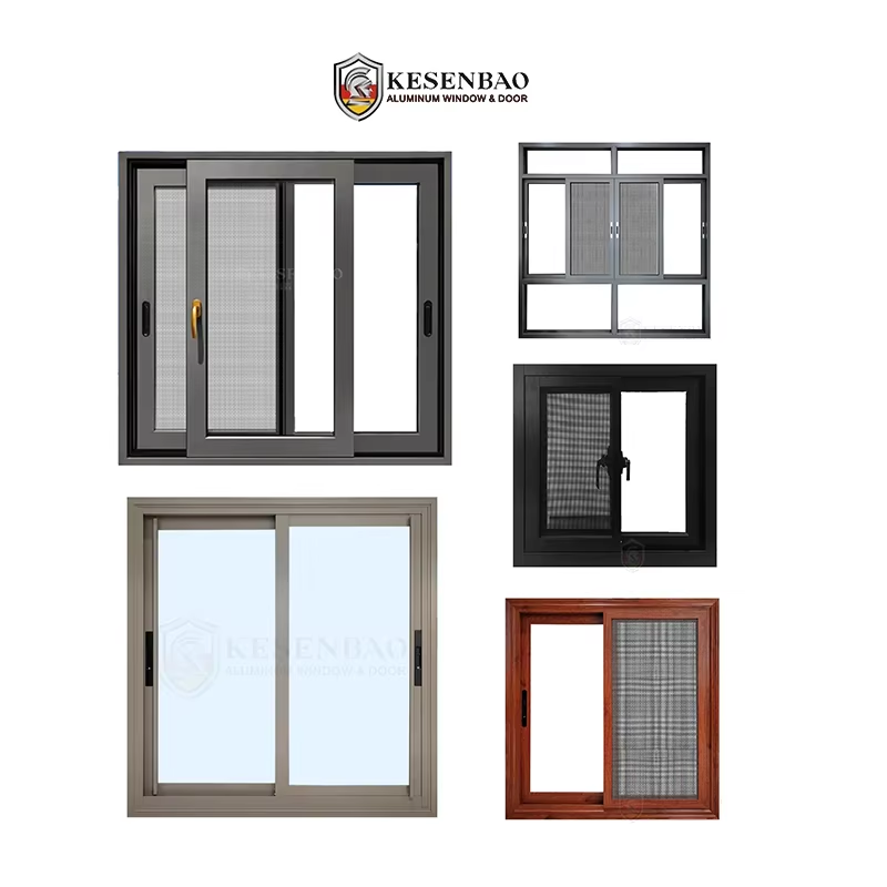 Modern Triple Glazed Aluminum Glass Sliding Windows With Screen &amp; Mosquito Net