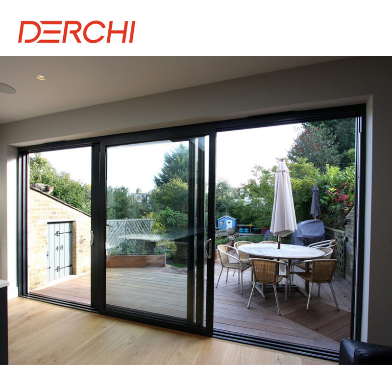 AS2047 NFRC Thermal Break Aluminum Hurricane Proof Impact 4 Tracks Large Double Glass Patio Aluminum Sliding Glass Door