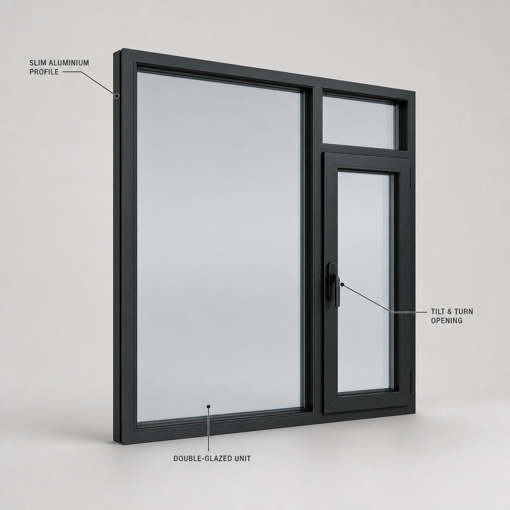 Modern Dark Grey Aluminum Alloy Doors And Windows With Triple Glass For Home Kitchen Villa Hotel