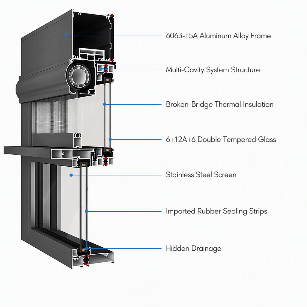 Eloyd Aluminum Automatic Vertical Sliding Window up and Down Glass for Villas' Exterior Lifting Balcony Window