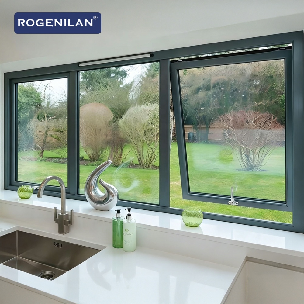 Rogenilan Australian AS2047 Double Glazed Aluminum Awning Window Aluminium Hopper windows With Built in Blind