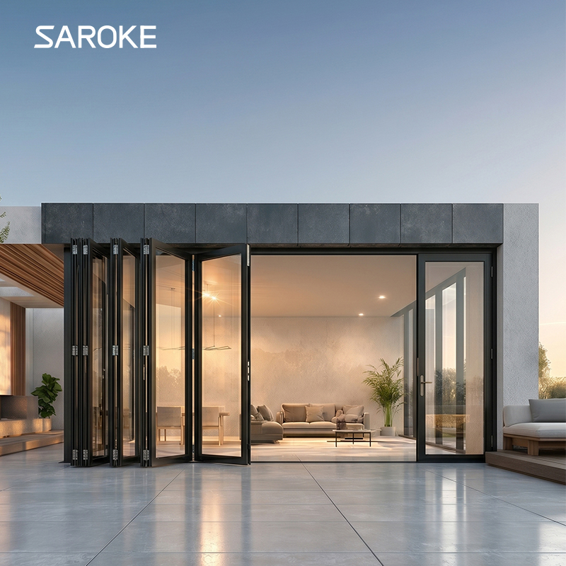 Modern Design Black Hurricane Impact Patio Tempered Glass Sliding Aluminum Alloy Folding Doors