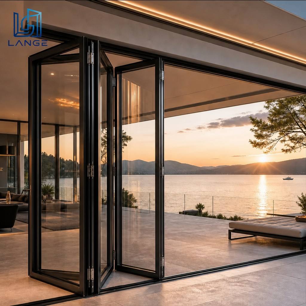 LANGE Smart Minimalist Aluminum Folding Door Narrow Frame Concertina Door Soundproof Double Glazed Door for Office