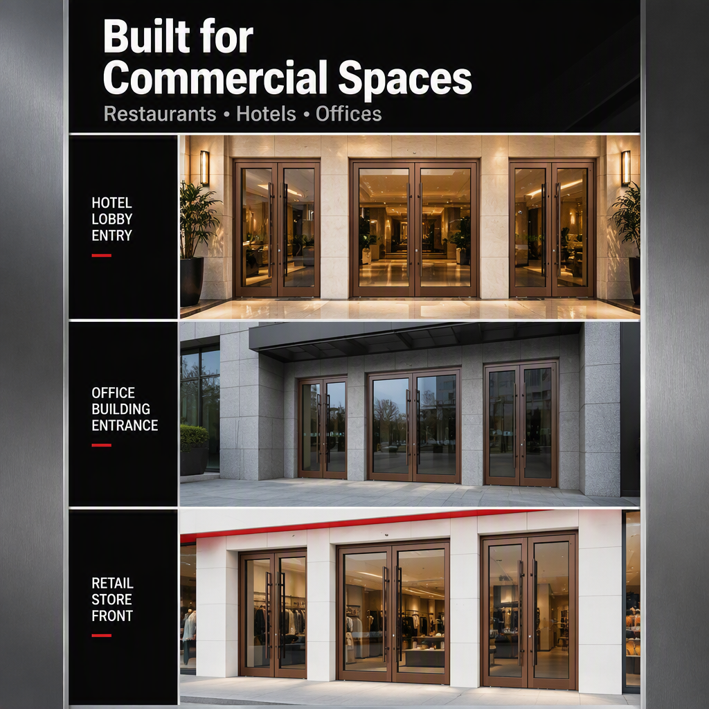 American Modern Commercial Aluminum Double Glass Door Glazed White Windproof Fast Food Restaurant Storefront Entrance
