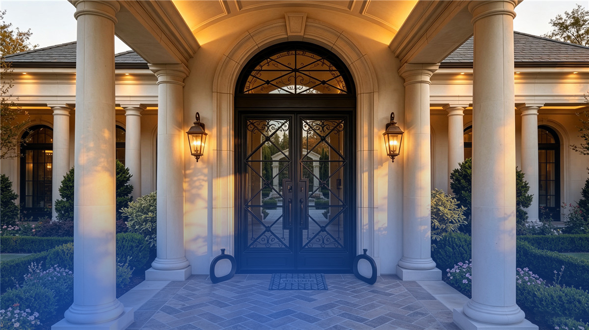 Glass entry door bringing natural light into a modern home