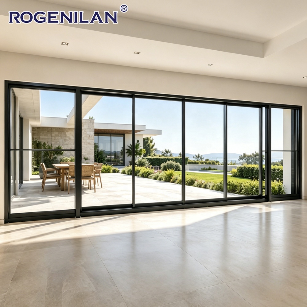 ROGENILAN Customized Aluminum Multi Track Panoramic Sliding Glass Doors Double Tempered Glazed Slide Patio Doors