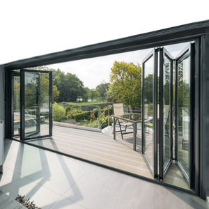 Aluminium Alloy Folding Glass Door for Villas Waterproof Bifolding Patio Doors with Foldable Fiberglass Screen Netting