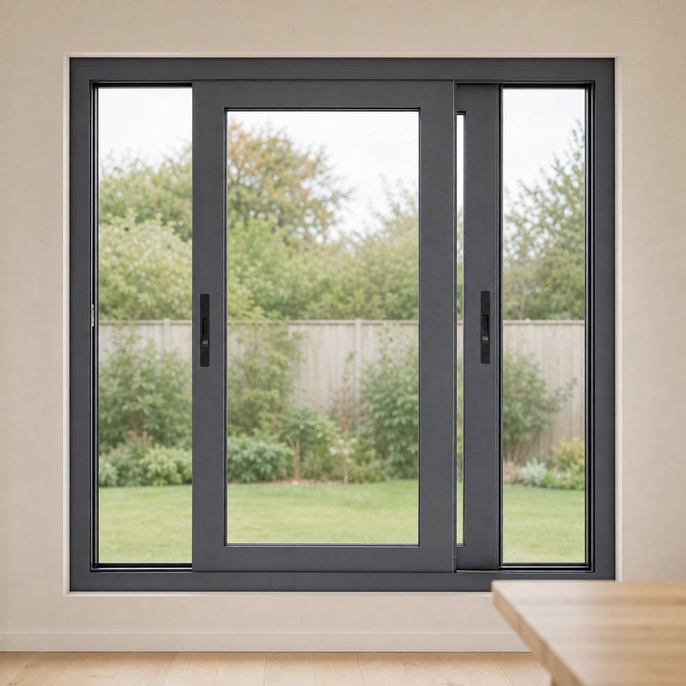Modern Brown Tinted 3-Track Triple Pane Aluminum Sliding Window Horizontal Heat Insulation for Basements Villas AS2047 NAFS