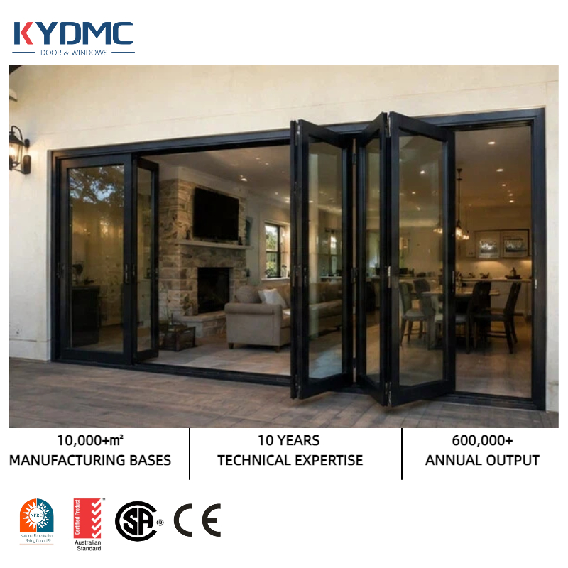 USA NFRC Outdoor Aluminum Vertical Stacking Door Double Tempered Glass Insulated Waterproof Patio Balcony Bi-Folding Doors
