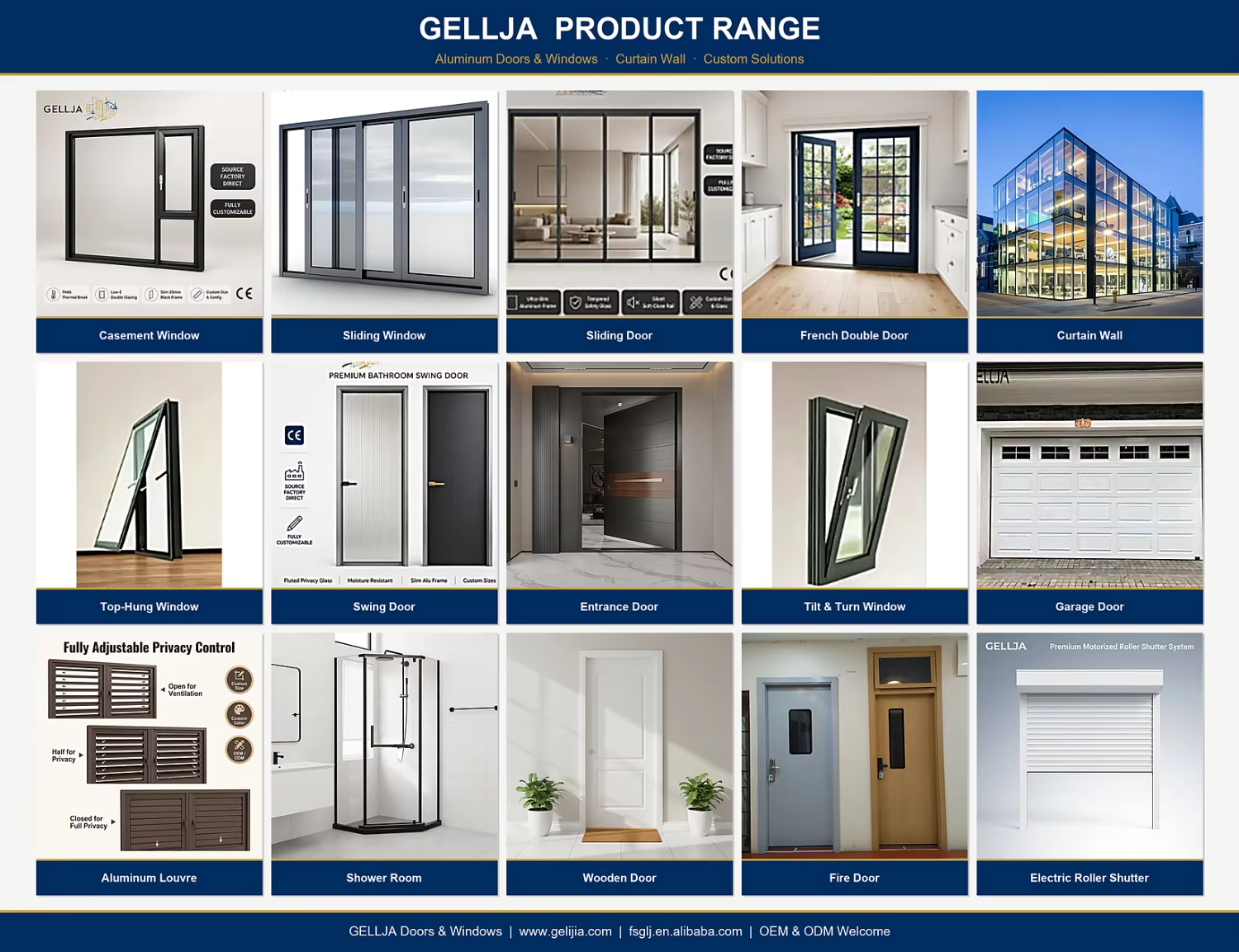 GELLJA New Type of Aluminum-framed Frosted Glass Interior Finished Bathroom Doors for Hotels Villas Offices and Households