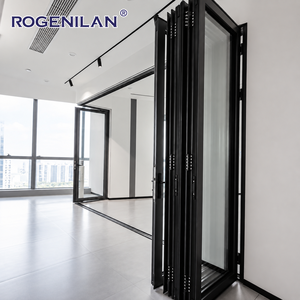 ROGENILAN Heavy Duty Aluminum Folding Glass Doors Customized Sizes Powder Coated Frames Outdoor Foldable Patio Door