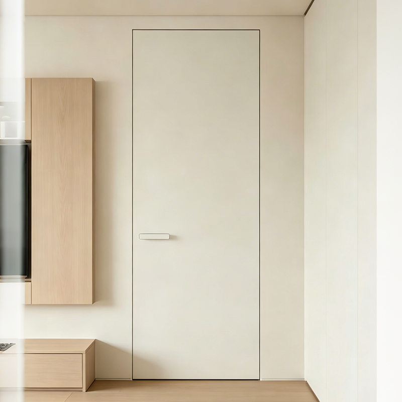 Villa Apartment Sound Insulation Frameless Aluminum Interior Swing Door With Paintable Calcium Silicate Slab Latex &amp; Art Coating