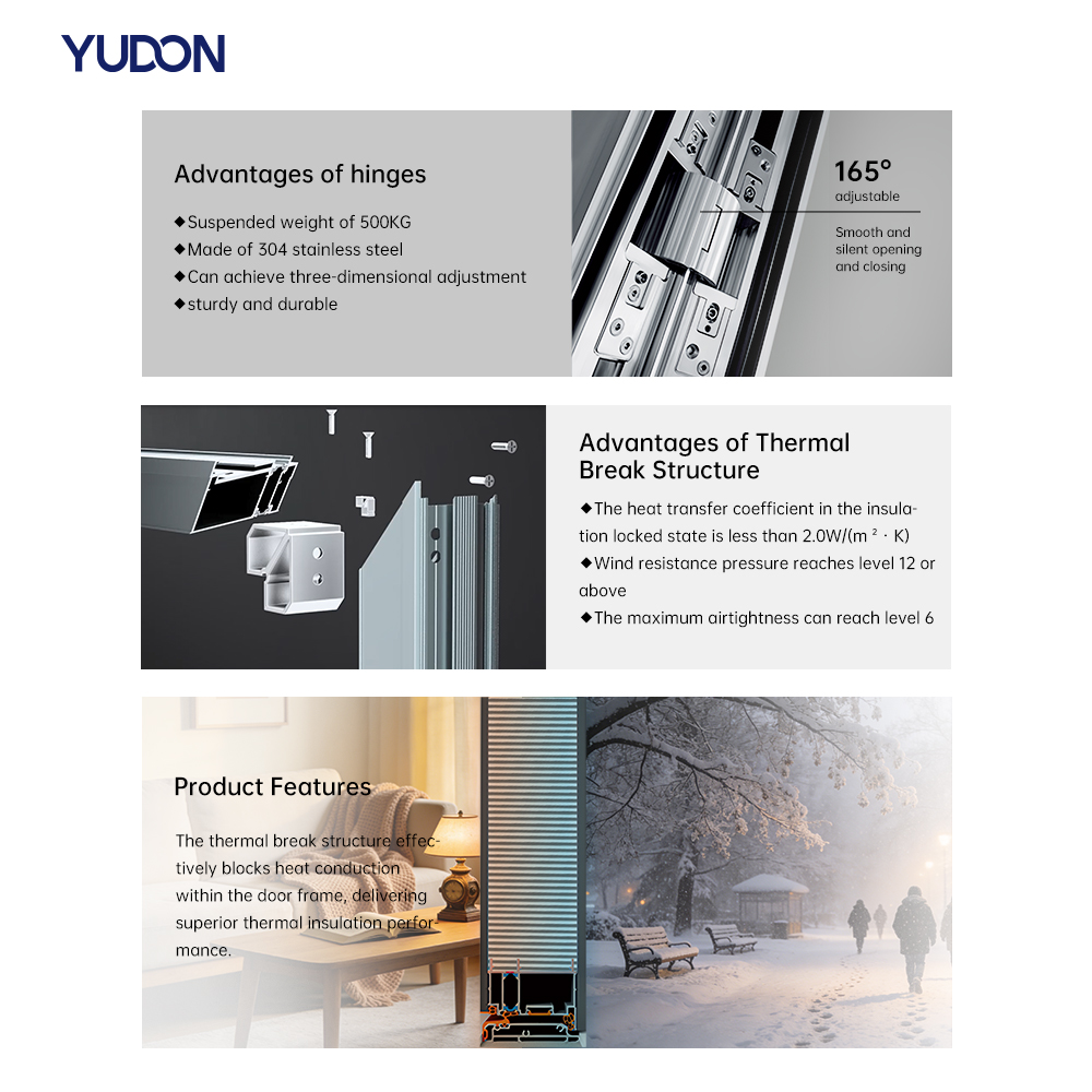 YUDON DOOR Aluminum Villa Exterior Door Metal Entrance Door With Multi Point Lock With Side Panel Soundproof OEM ODM Service