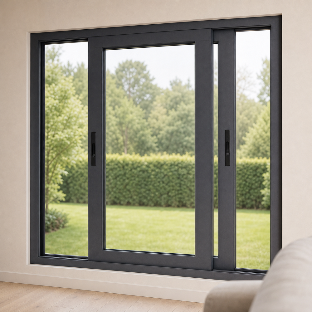 Modern Brown Tinted 3-Track Triple Pane Aluminum Sliding Window Horizontal Heat Insulation for Basements Villas AS2047 NAFS