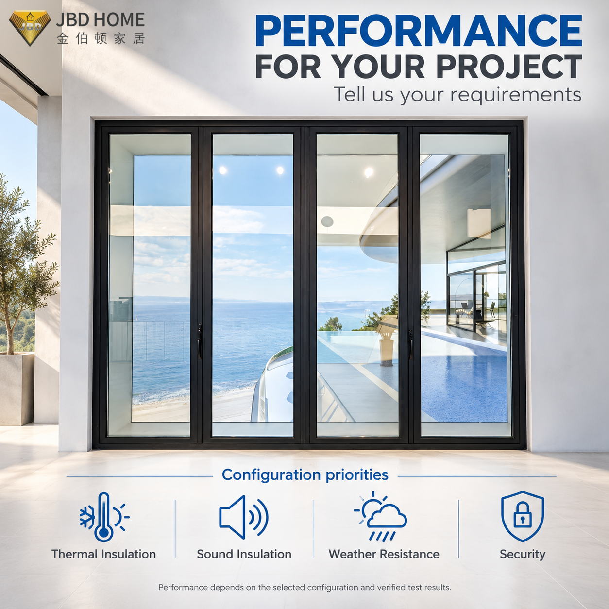 NFRC Certified Aluminum Bifold Door Modern Black Frame Double Glazed Exterior Folding Glass Patio System For Luxury Villas