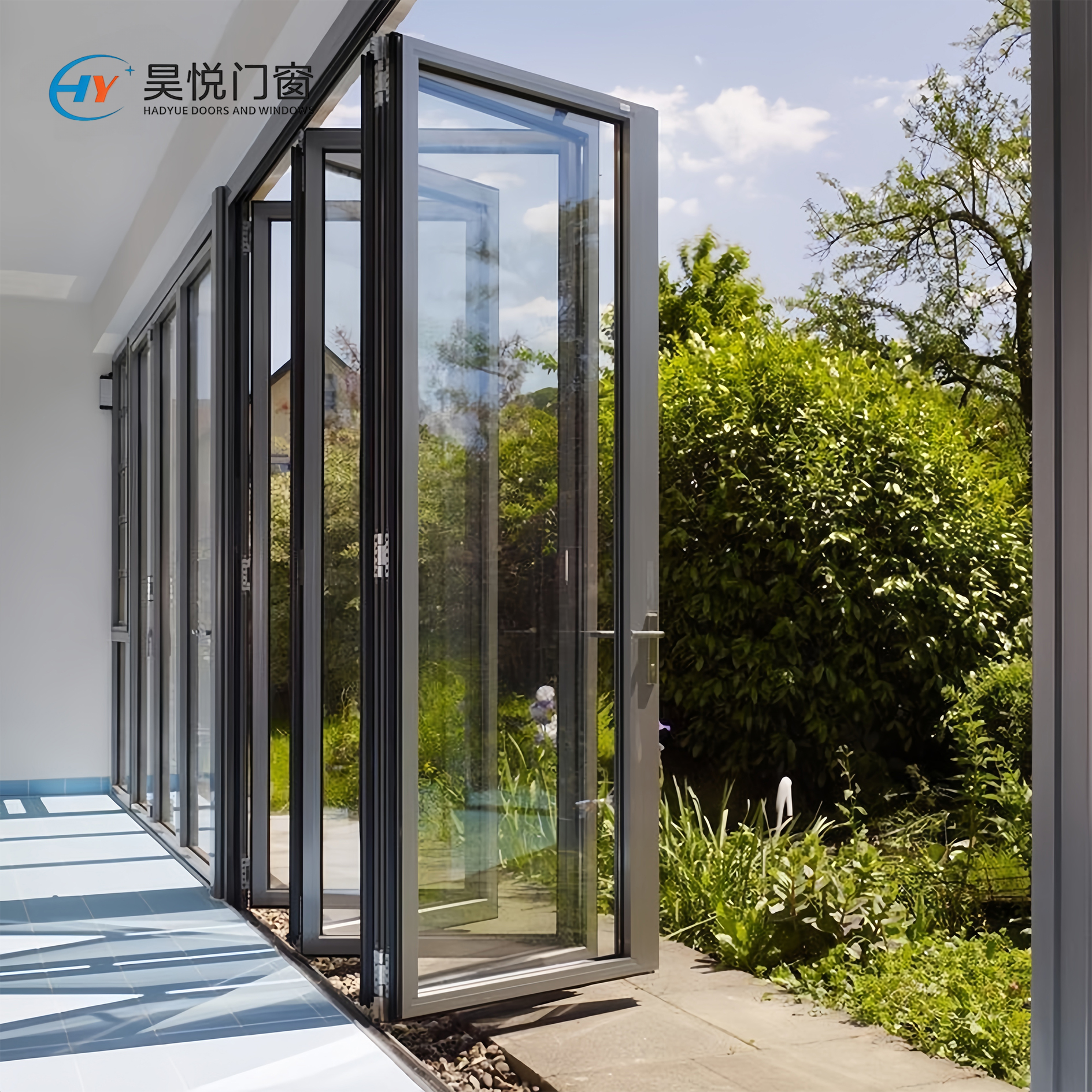 Bi-Fold Doors Threshold Foldable Glass Door Sound Double Glazed Panel Insulation Exterior Aluminum Folding Door