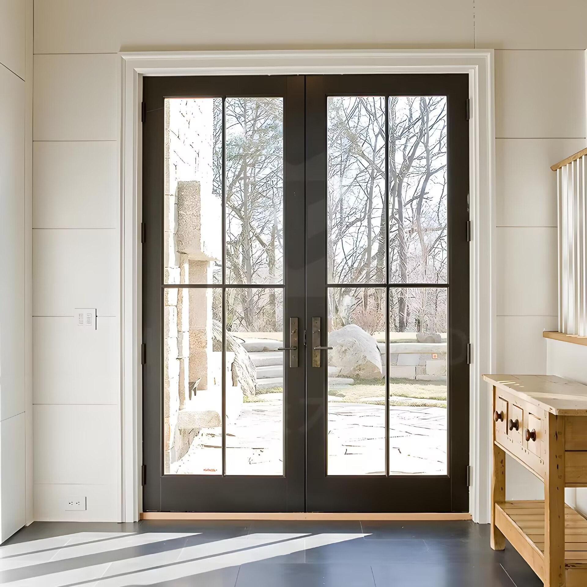 Custom Arched Aluminum Glass Swing Door, Minimalist Black Frame Arch Top Interior &amp; Exterior Entry Door for Villa