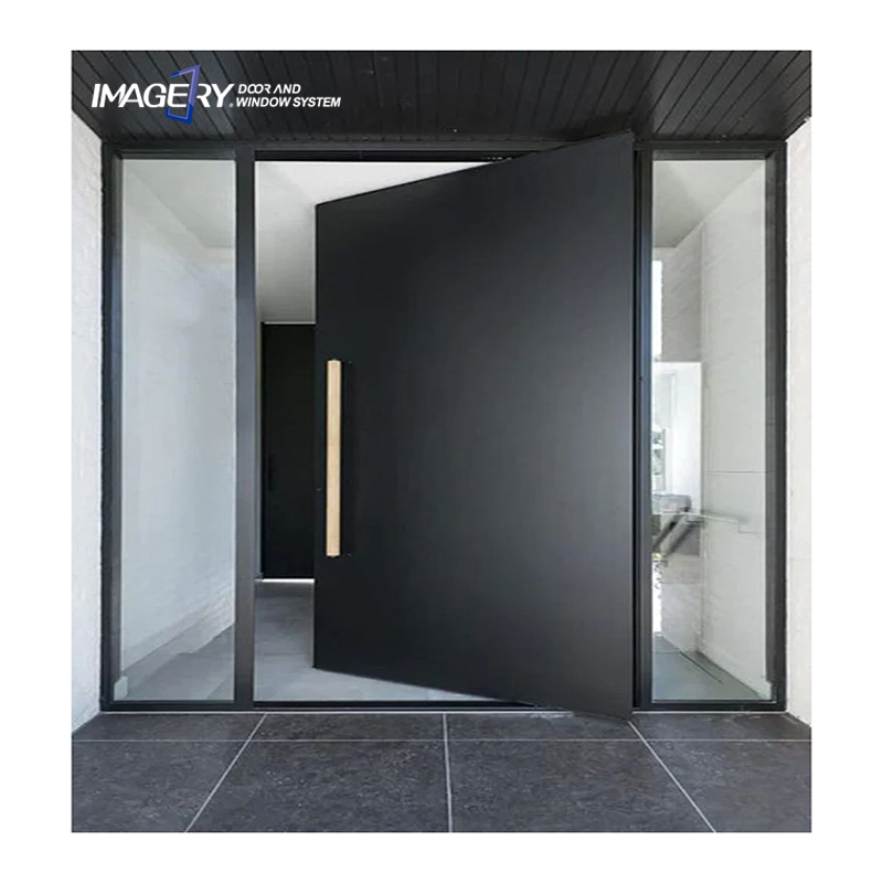 Large Modern Black Front Exterior Entry Hurricane Impact Glass Aluminium Pivot Doors Systems Design