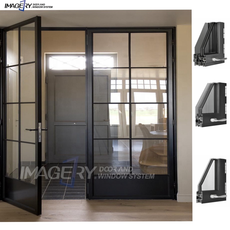 Customized Modern Styles Home Exterior Aluminum Double Swing French Casement Doors with Grills