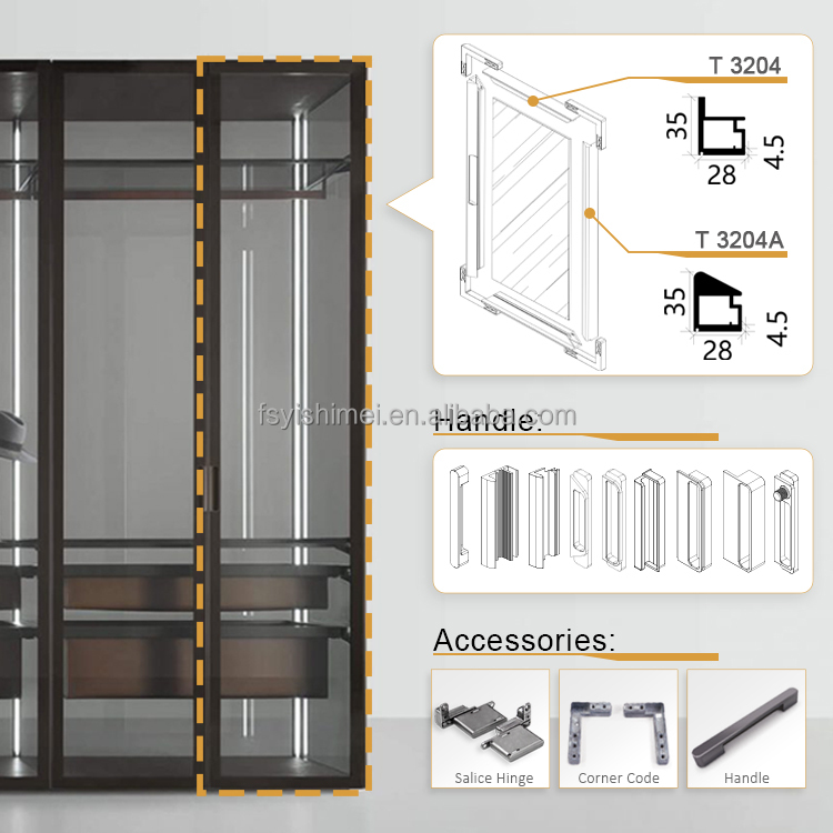Italian Style Luxury Modern Aluminum Profile Frame Closet Doors for Aluminum Closet Glass Door Wardrobe Door