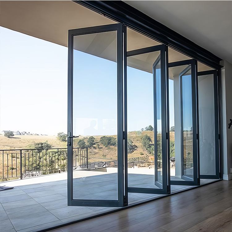 NFRC Thermal Break Aluminum Folding Door Aluminum Large Folding Patio Doors Exterior with Retractable Insect Screen