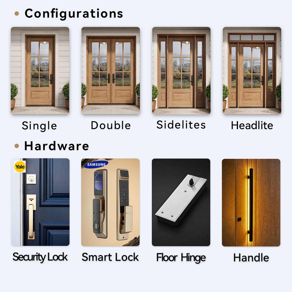 Residential Navy Blue Transitional Design Exterior Solid Wooden Front Entry Doors With Double Tempered Glass Sidelight For House