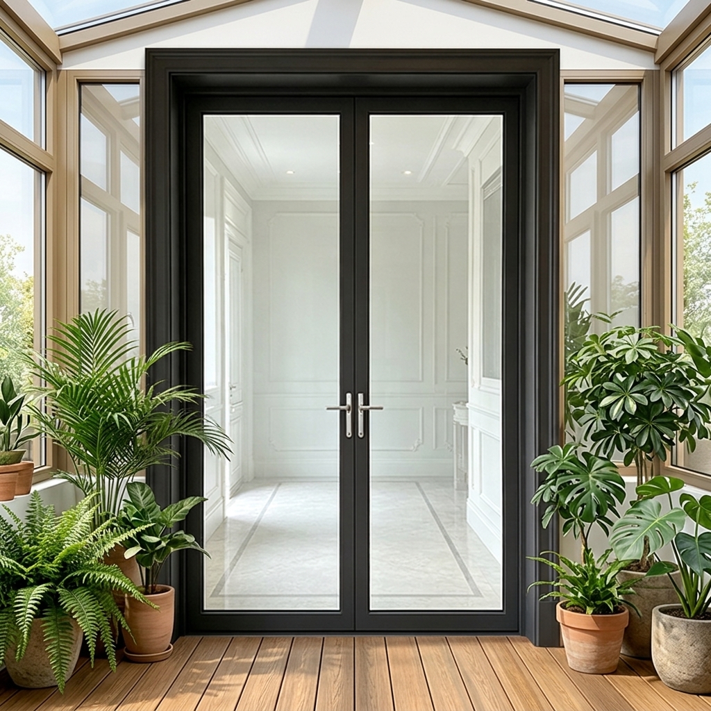 French Double Leaf Door Aluminum Clad Wood Thermal Break for Luxury Villa and Garden Entrance