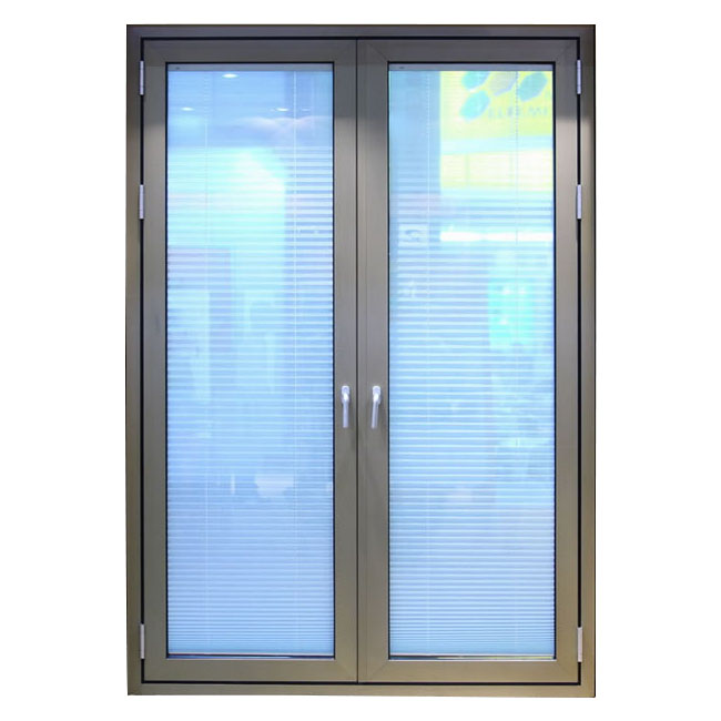 Wood Grain Finish Aluminum French Casement Window/double Glazed Casement Window