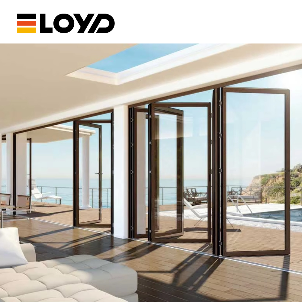 Eloyd Aluminum Bi Fold Patio Doors Double Tempered Glass Folding Entry Door Waterproof Exterior Accordion Door