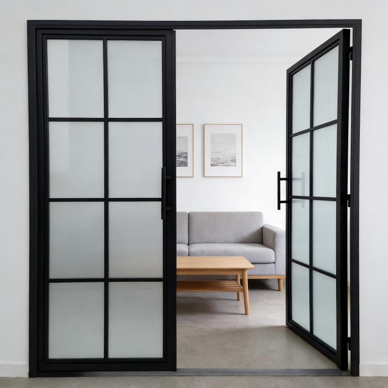 French Steel Crittall Doors Wrought Iron Window Grill Modern Sound Insulation Glass Partition Wall for Living Room Bedroom