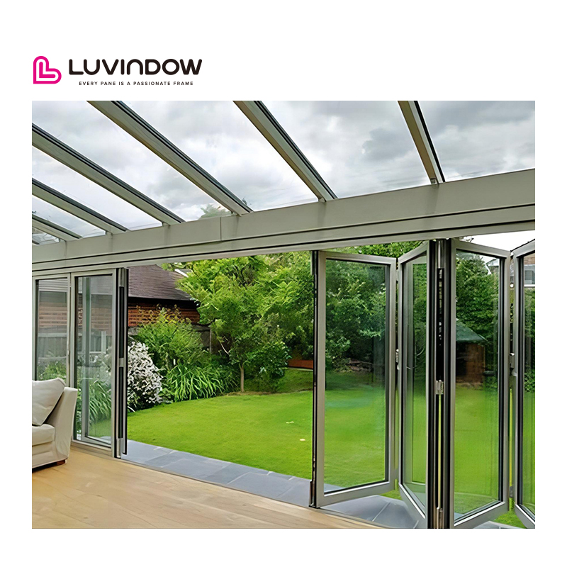 Impact Resistant Low Maintenance Modern Style Thermal Break Aluminum Glass Accordion Folding Doors for Outdoor Entry