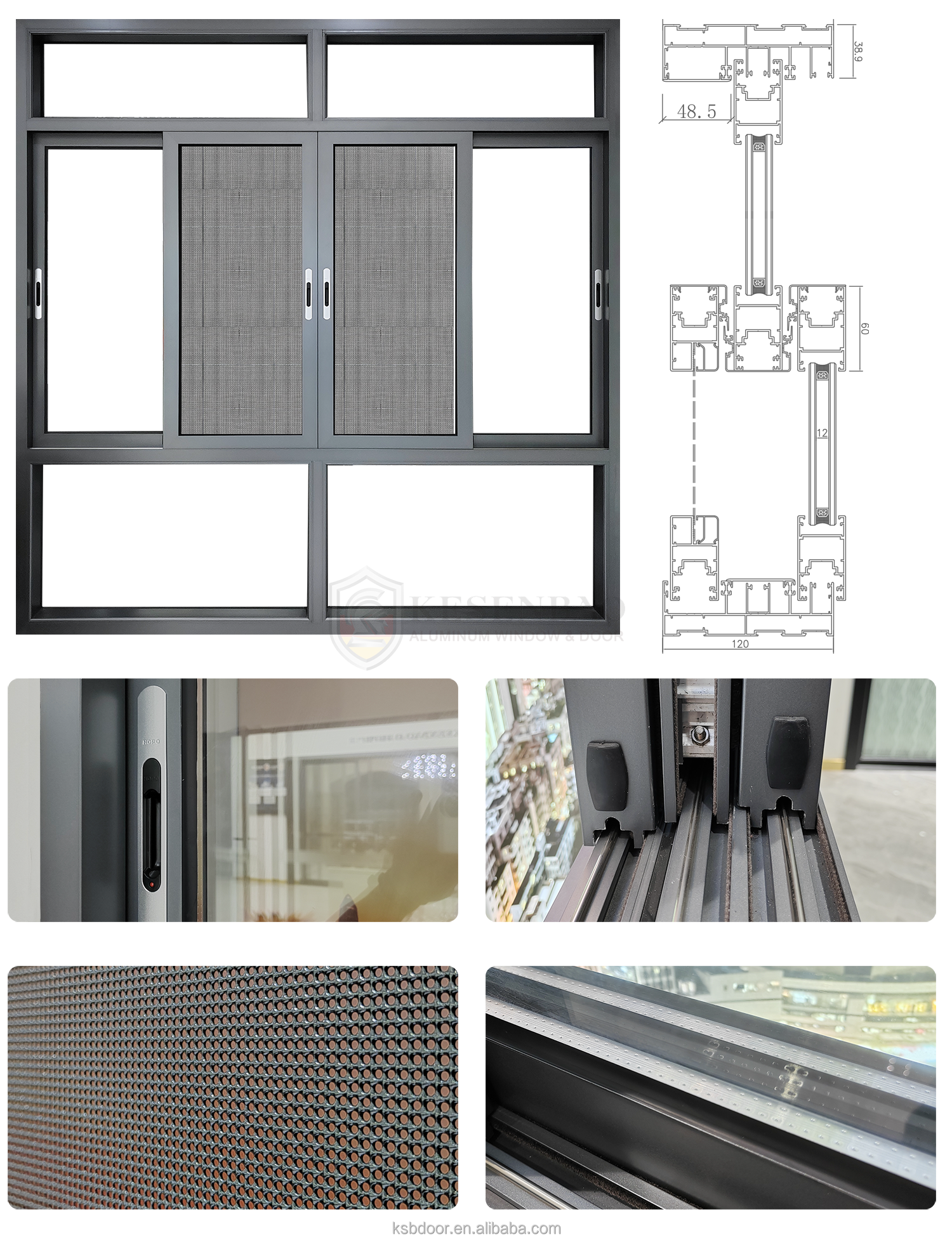 130# Slim Frame Three Tracks Sliding Window Design