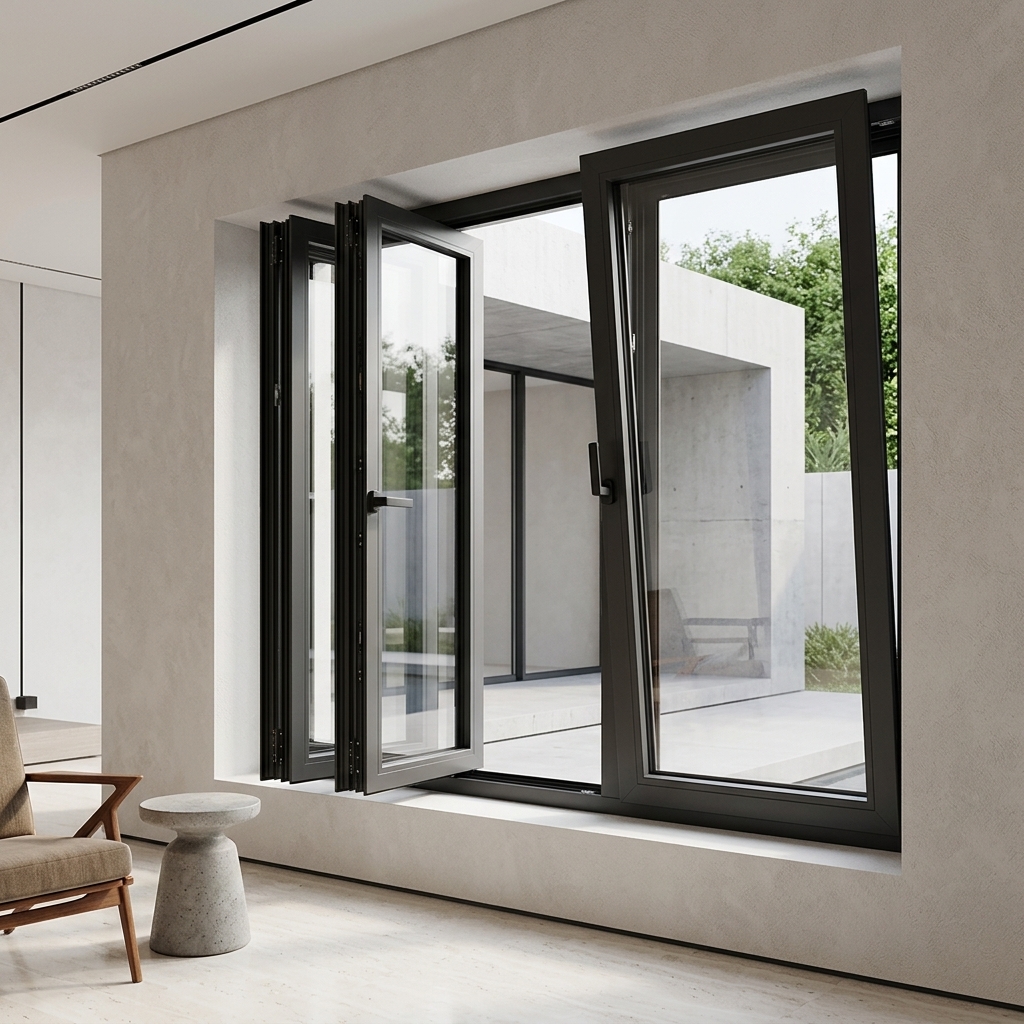 ZCSUNG Black Aluminum Casement Window Slim Narrow Frame Tilt Turn Ventilation Sound Insulated for Villa Apartment Projects