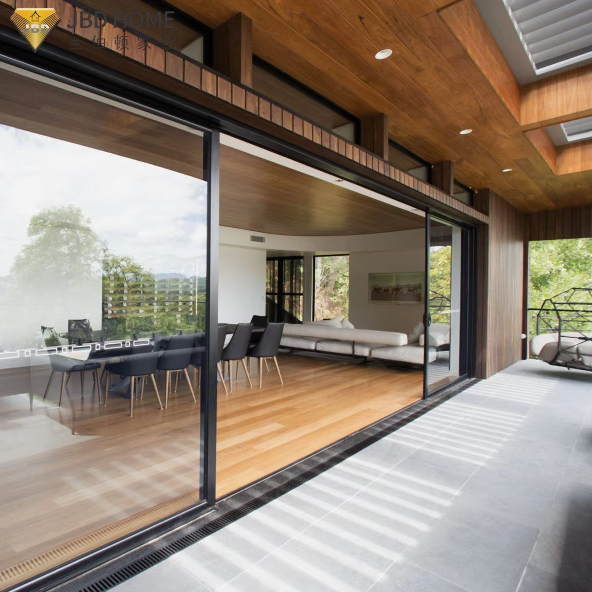 Modern Exterior 4 Panel Aluminum Sliding Glass Door Double Glazed Tempered Patio Entrance For Residential Villa Projects