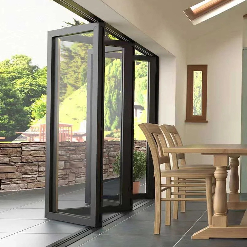 Folding Aluminum Glass Door Waterproof Supermarket Entrance with Frameless Design