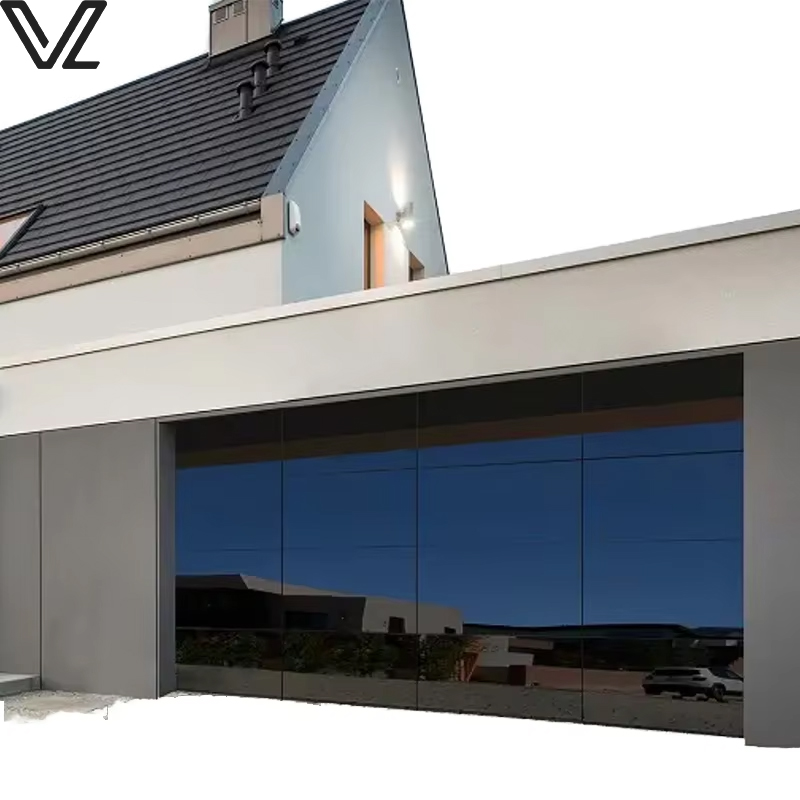 Modern Automatic Villa Aluminum Alloy Frameless Composite Mirror Glass Garage Door with Anti-Theft Feature Finished Surface