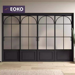 Arch Top Black Aluminum Grid Crittall Sliding Door