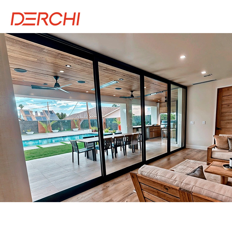 AS2047 NFRC Thermal Break Aluminum Hurricane Proof Impact 4 Tracks Large Double Glass Patio Aluminum Sliding Glass Door