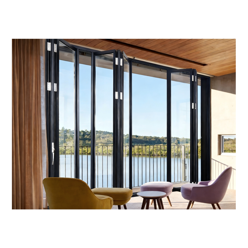 Aluminum Alloy Concertina Door Top Hung Acoustic Partition Anti-Theft Double Tempered Glass Exterior Bedroom Hotel Ballroom
