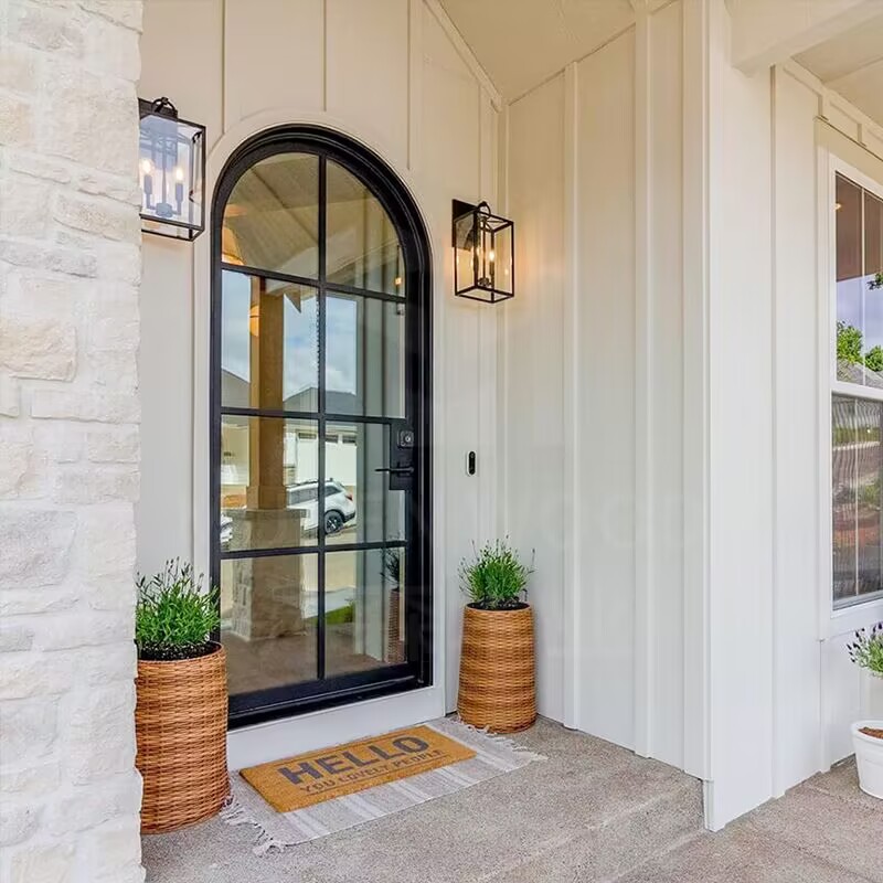 Custom Arched Aluminum Glass Swing Door, Minimalist Black Frame Arch Top Interior &amp; Exterior Entry Door for Villa