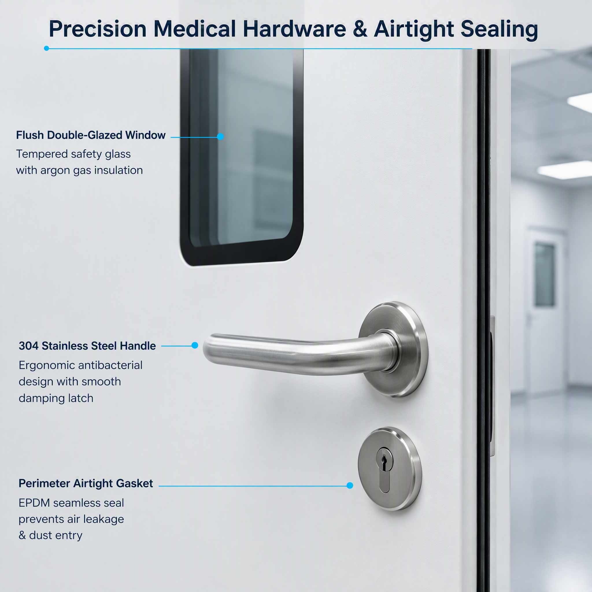 Stainless Steel PVC Fiberglass Modern Hospital Rooms Fire Rated Interior Panic Exit Door Push Pull Well Sealed Finished ODM OEM