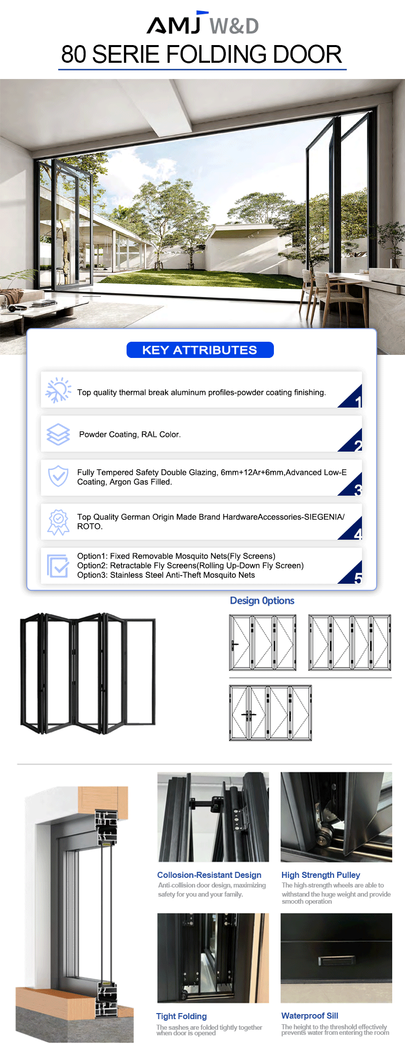 Foldable Sliding Door Aluminum Sliding Door Foldable Nfrc Csa Certified Slim Frame Glass Bi Fold Door for House