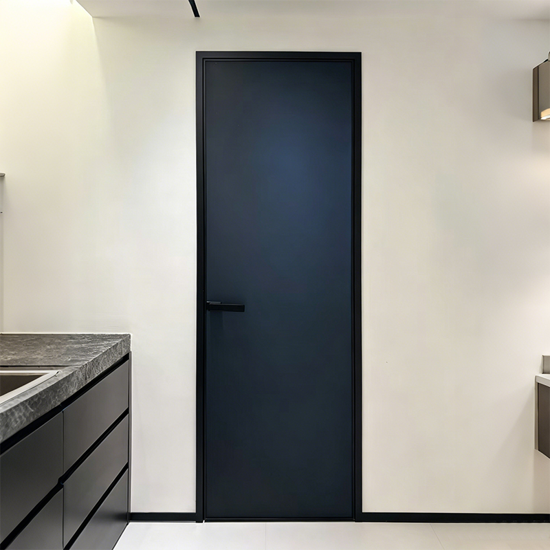 Minimalist Waterproof Custom Size Modern Aluminum Alloy Swing Glass Door Aluminum Frame Interior Door for Apartment Renovation