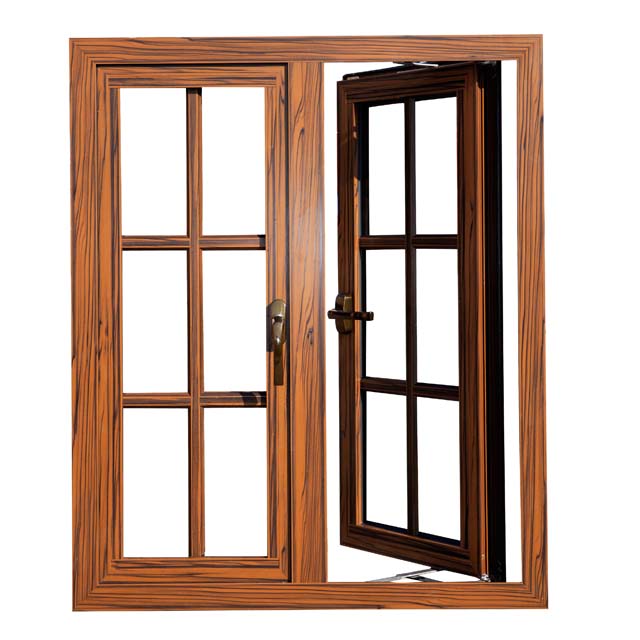 Wood Grain Finish Aluminum French Casement Window/double Glazed Casement Window